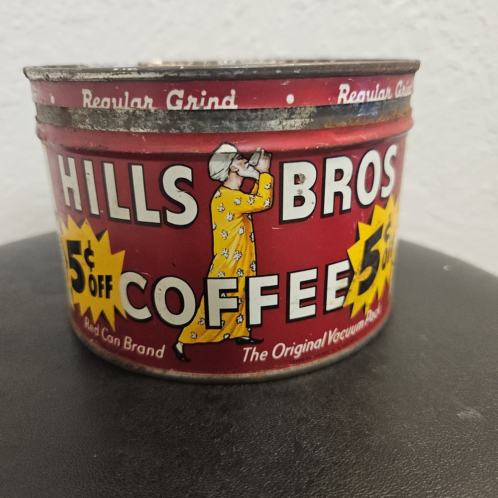 Vtg Hills Bros Red Coffee Tin Can